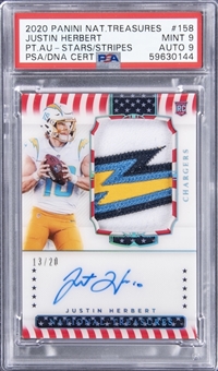 2020 Panini National Treasures Patch Autographs Stars & Stripes #158 Justin Herbert Signed Patch Rookie Card (#13/20) - PSA MINT 9, PSA/DNA 9